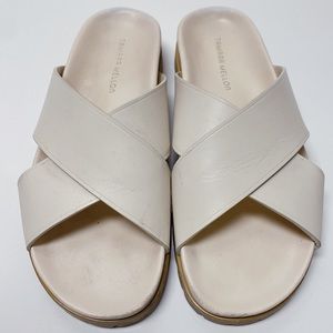Tamara Mellon Dwell Crossover Flat White Leather Sandals 41.5 11 11.5 Italy